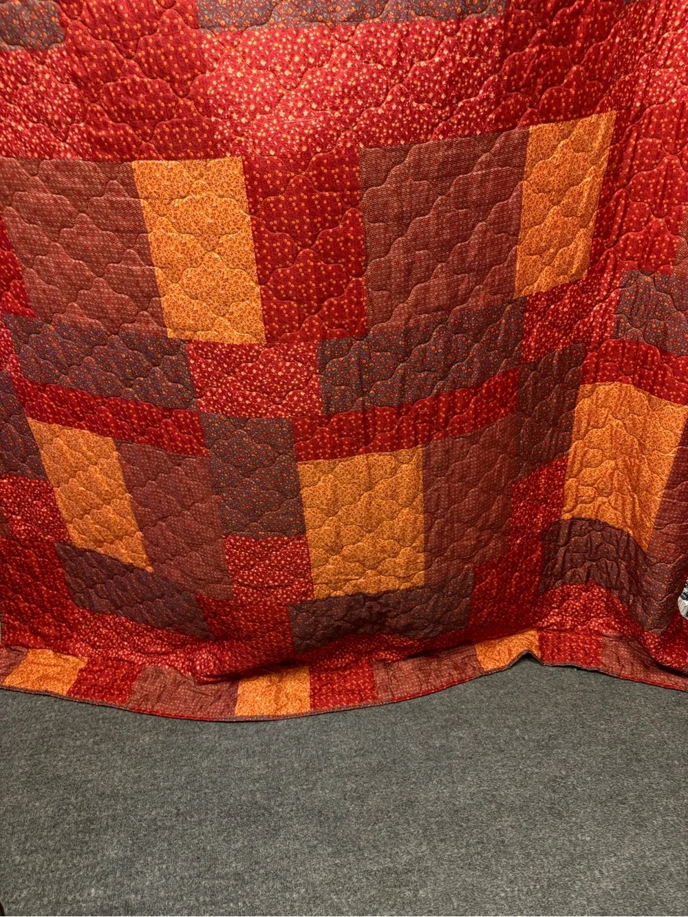 Warm Tones Patchwork Comforter in Red, Orange, and Brown